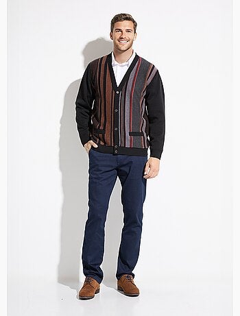 Cárdigan abotonado con cuello en V y rayas de lana jacquard