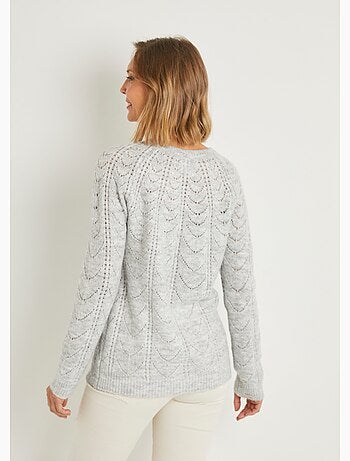 Cárdigan abotonado de cuello redondo con detalle de vainica - Afibel