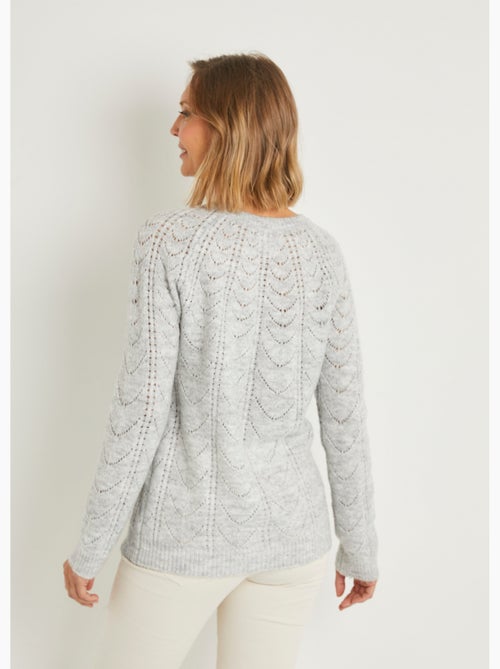 Cárdigan abotonado de cuello redondo con detalle de vainica - Afibel - Kiabi