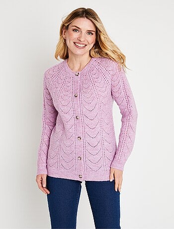 Cárdigan abotonado de cuello redondo con detalle de vainica - Afibel