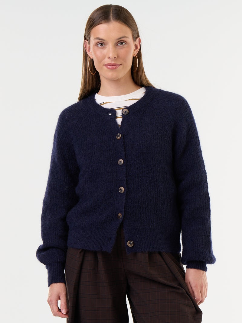 Cárdigan abotonado de mohair y lana mezclada Azul - Kiabi