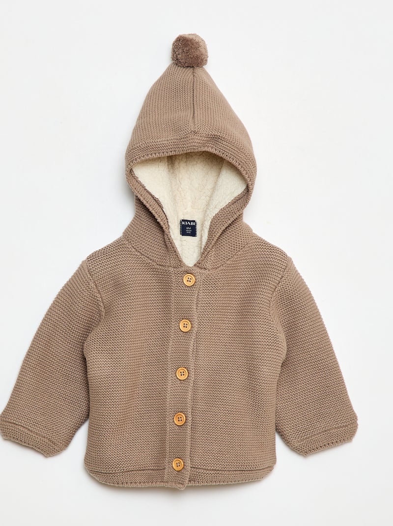 Cárdigan cálido abotonado de algodón Beige - Kiabi
