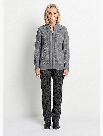 Cárdigan cálido con cremallera y cuello alto con ochos - Afibel