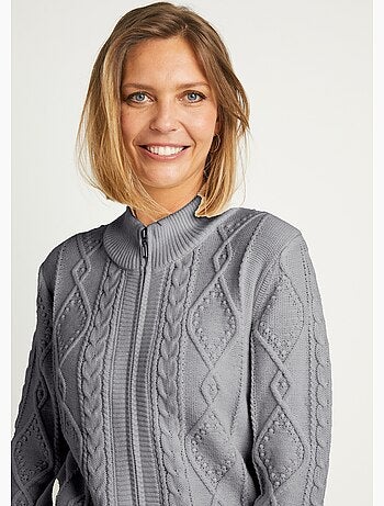 Cárdigan cálido con cremallera y cuello alto con ochos - Afibel