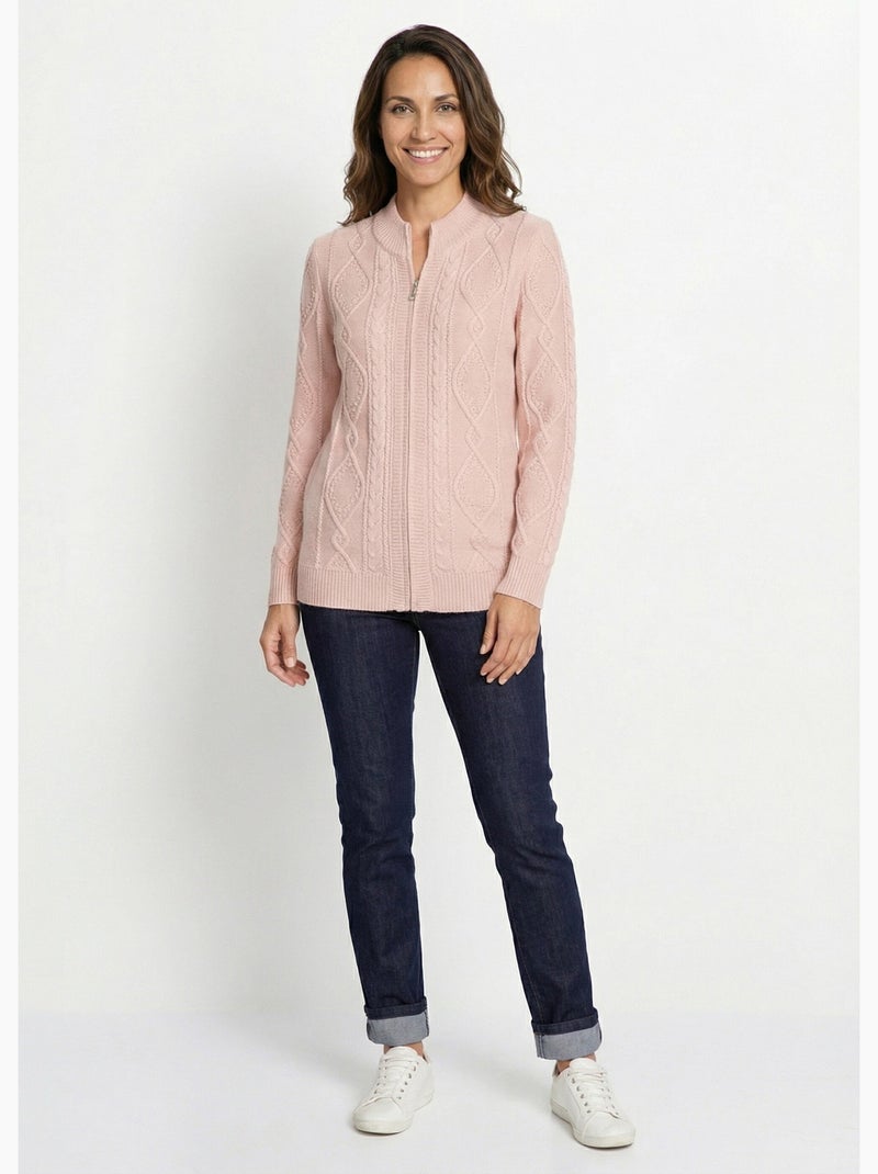 Cárdigan cálido con cremallera y cuello alto con ochos - Afibel Rosa - Kiabi