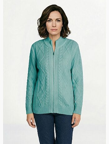 Cárdigan cálido con cremallera y cuello alto con ochos - Afibel