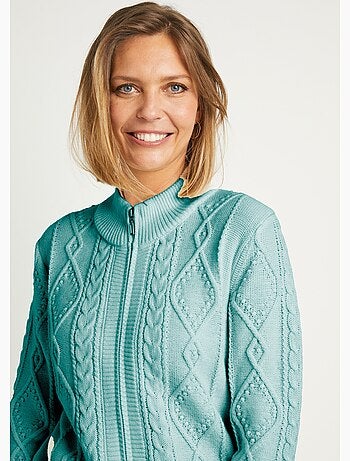 Cárdigan cálido con cremallera y cuello alto con ochos - Afibel