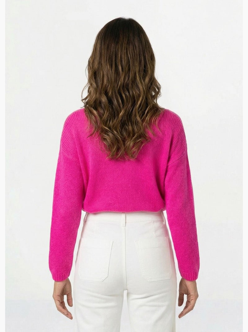 Cárdigan cálido de punto de mohair con cuello en V - AFIBEL Rosa fucsia - Kiabi