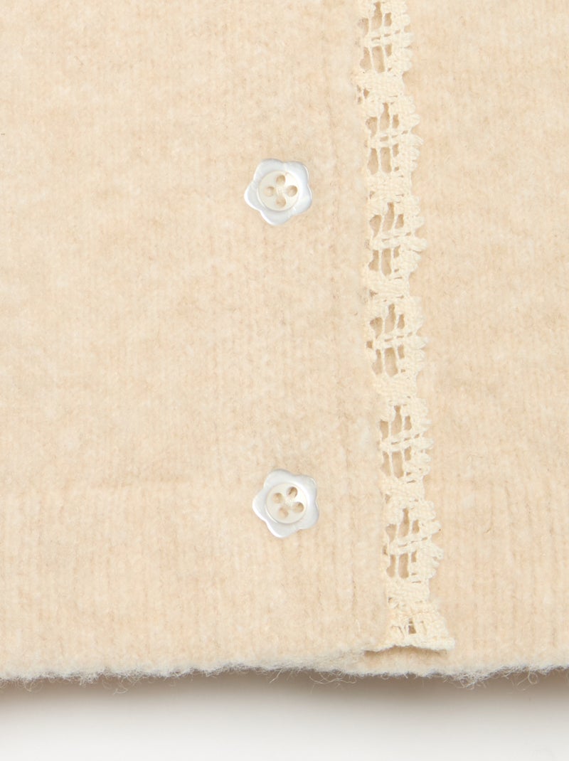 Cárdigan con bordes de encaje fino Beige - Kiabi