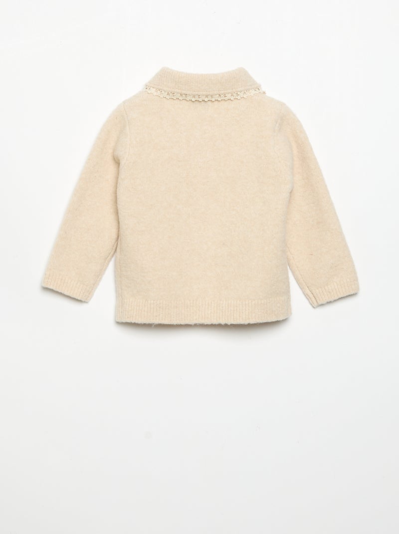 Cárdigan con bordes de encaje fino Beige - Kiabi