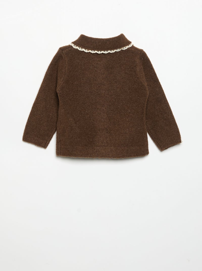 Cárdigan con bordes de encaje fino Marron - Kiabi