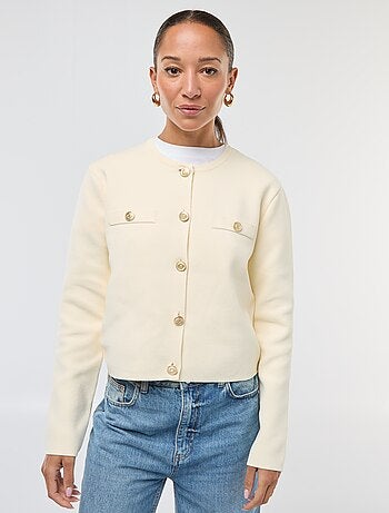 Cárdigan con botones dorados de punto texturizado
