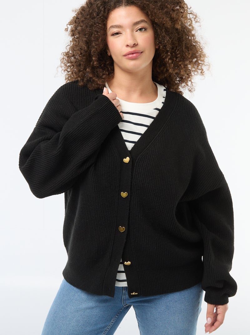 Cárdigan con botones en forma de corazón Negro - Kiabi