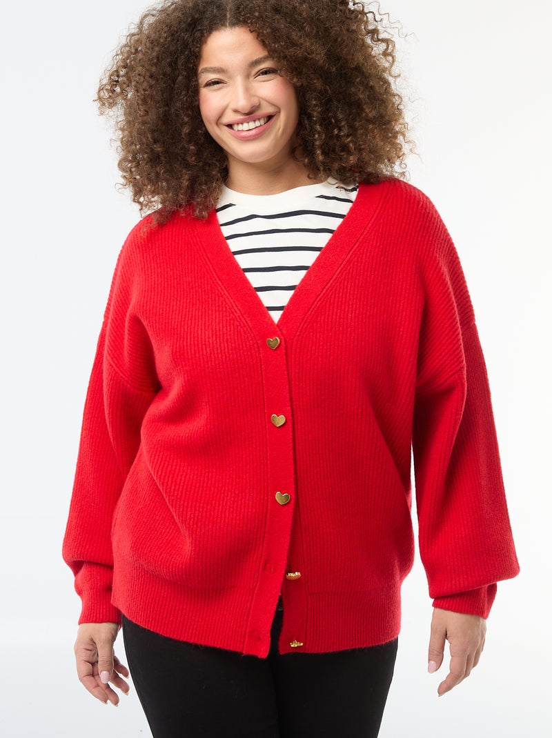 Cárdigan con botones en forma de corazón Rojo - Kiabi