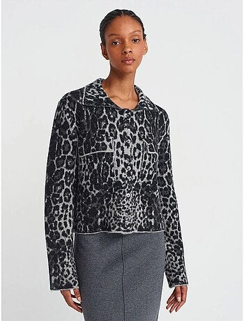 Cárdigan con botones en jacquard de leopardo dilvin