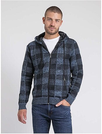 Cárdigan con capucha de cuadros forrado sherpa LAMACAO