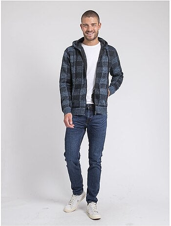 Cárdigan con capucha de cuadros forrado sherpa LAMACAO