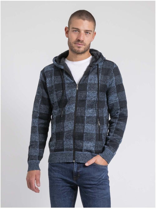 Cárdigan con capucha de cuadros forrado sherpa LAMACAO - Kiabi