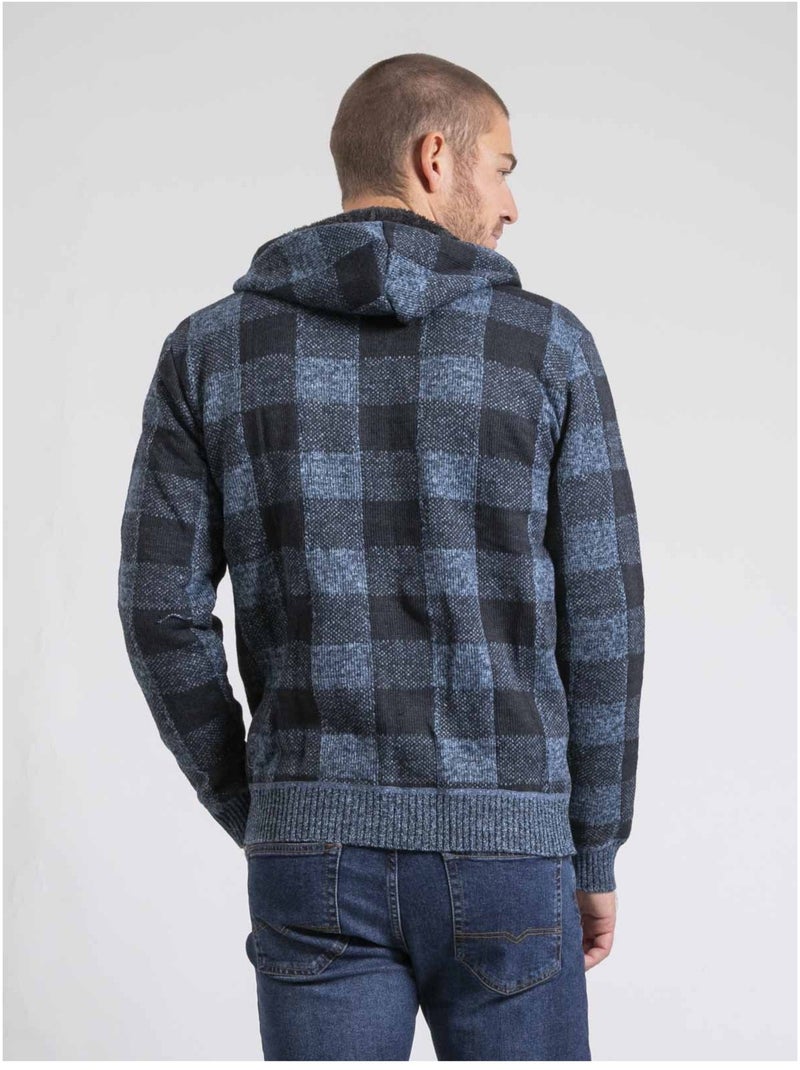 Cárdigan con capucha de cuadros forrado sherpa LAMACAO Azul - Kiabi