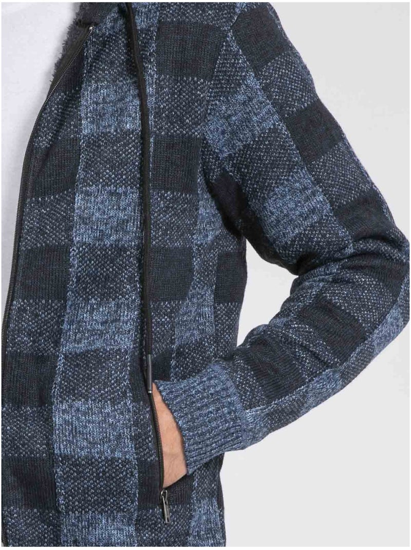 Cárdigan con capucha de cuadros forrado sherpa LAMACAO Azul - Kiabi