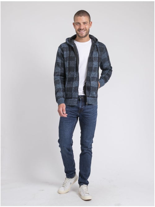 Cárdigan con capucha de cuadros forrado sherpa LAMACAO - Kiabi