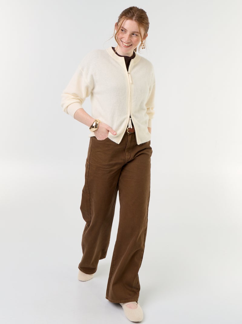 Cárdigan con cremallera 100% lana - Premium Blanco - Kiabi
