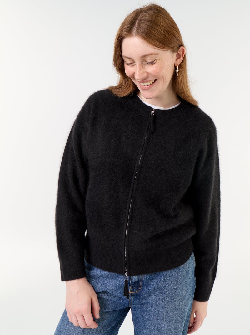 Cárdigan con cremallera 100% lana - Premium Negro - Kiabi