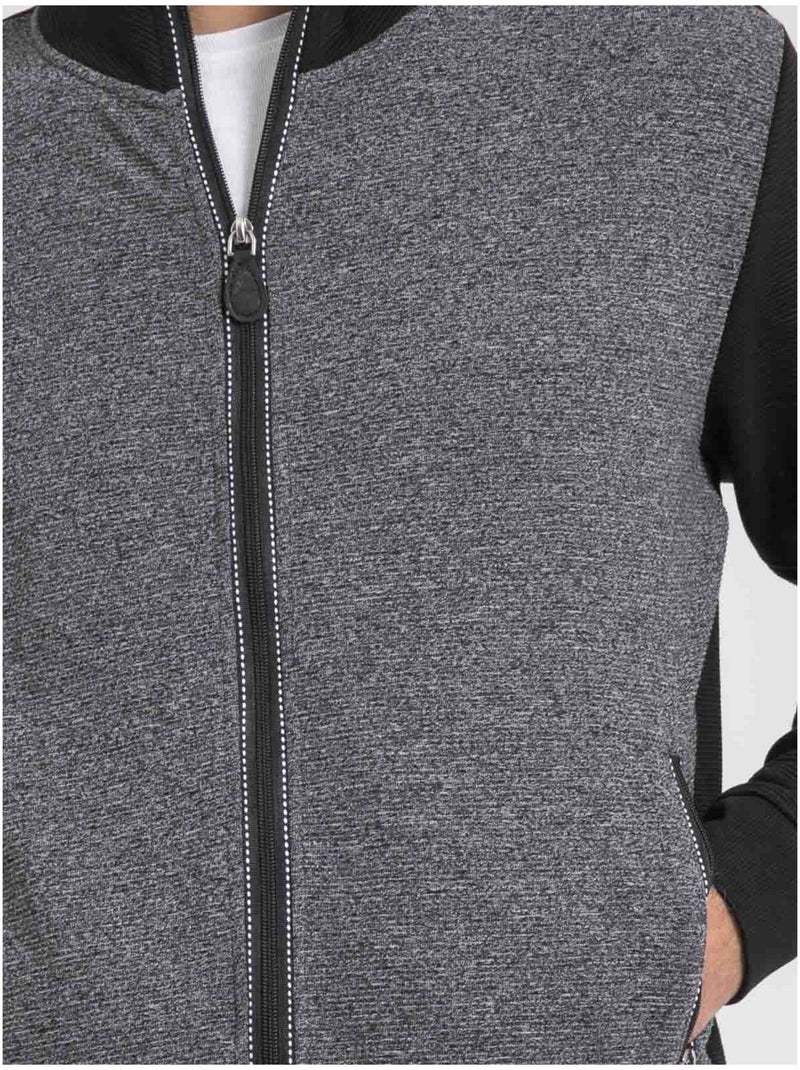 Cárdigan con cremallera cuello alto bimaterial WILOFTI Negro - Kiabi