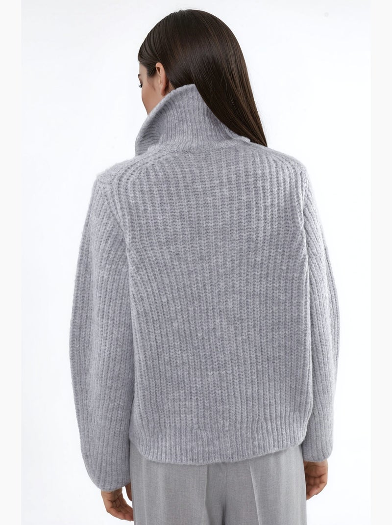 Cárdigan con cremallera de cuello alto de punto grueso texturizado hiccup Gris claro - Kiabi