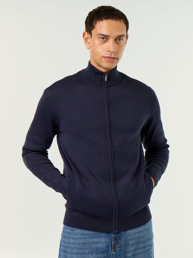Cárdigan con cremallera y cuello alto Azul - Kiabi