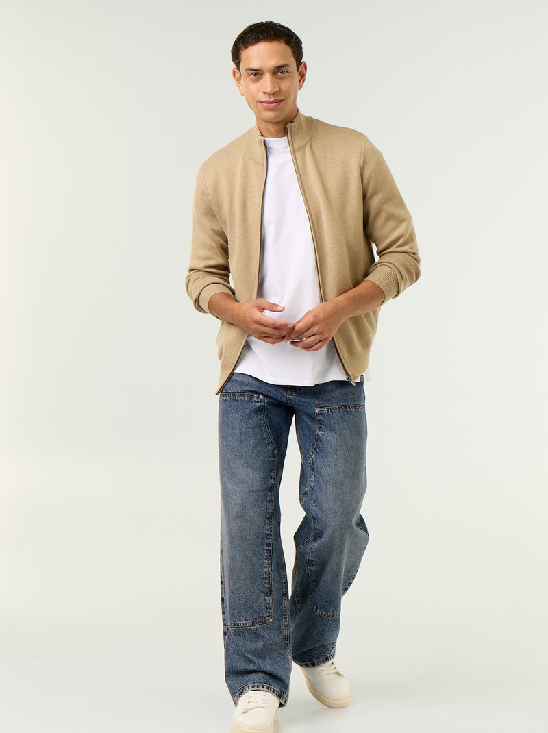 Cárdigan con cremallera y cuello alto Beige - Kiabi