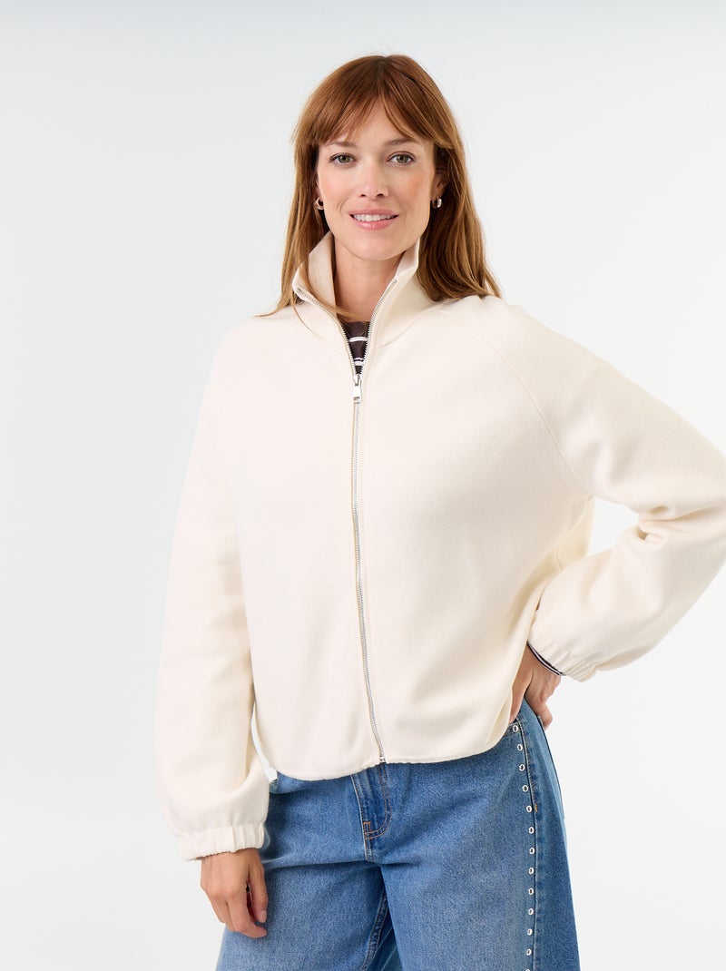Cárdigan con cremallera y cuello alto Beige - Kiabi