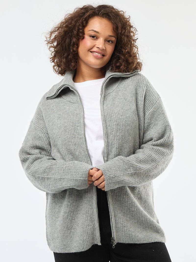 Cárdigan con cremallera y cuello alto Gris - Kiabi