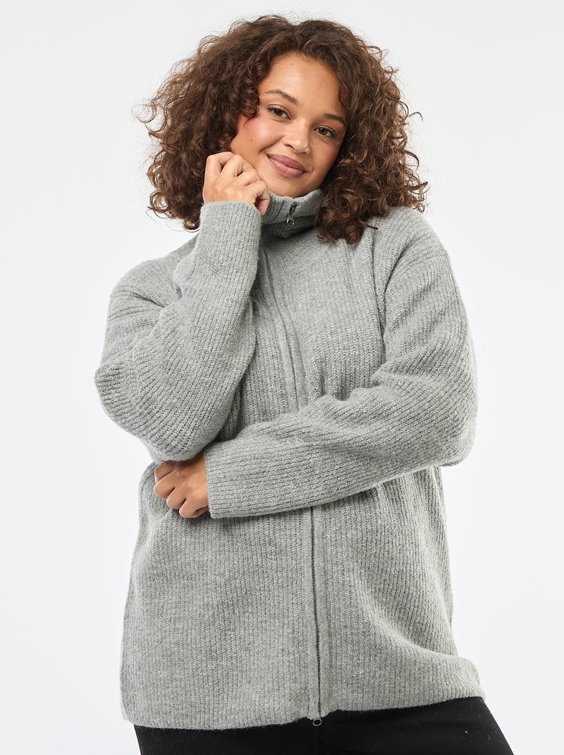 Cárdigan con cremallera y cuello alto Gris - Kiabi