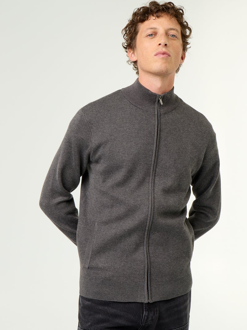 Cárdigan con cremallera y cuello alto Gris - Kiabi