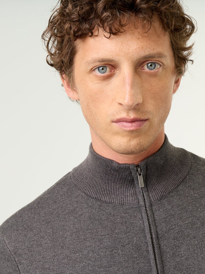 Cárdigan con cremallera y cuello alto Gris - Kiabi