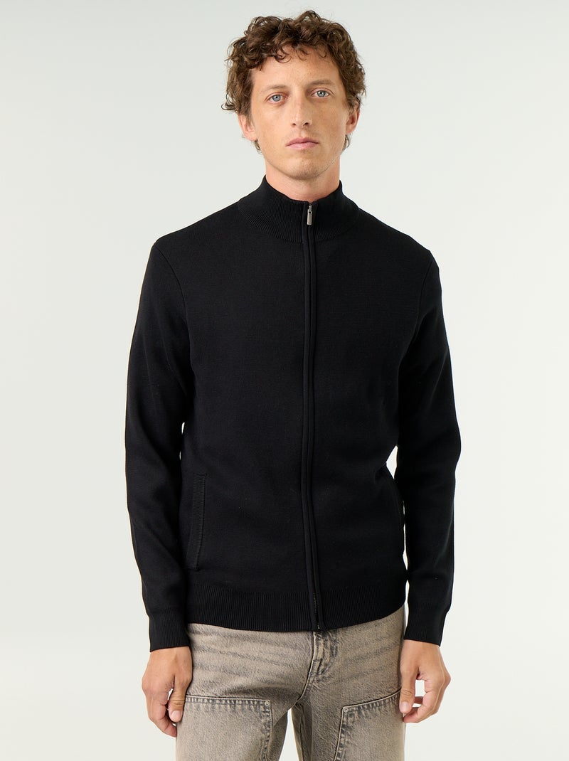 Cárdigan con cremallera y cuello alto Negro - Kiabi