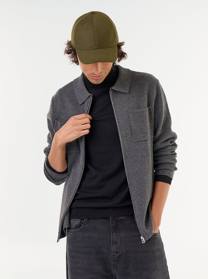 Cárdigan con cremallera y cuello de camisa Gris - Kiabi