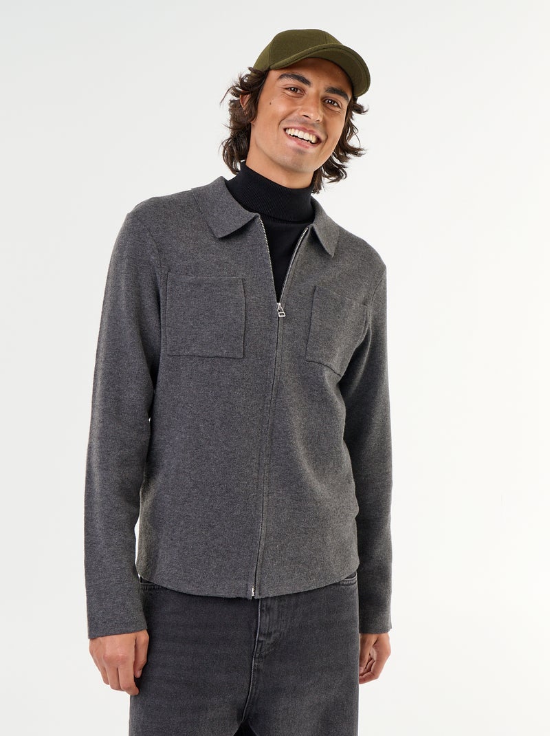 Cárdigan con cremallera y cuello de camisa Gris - Kiabi