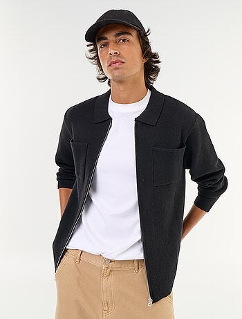 Cárdigan con cremallera y cuello de camisa