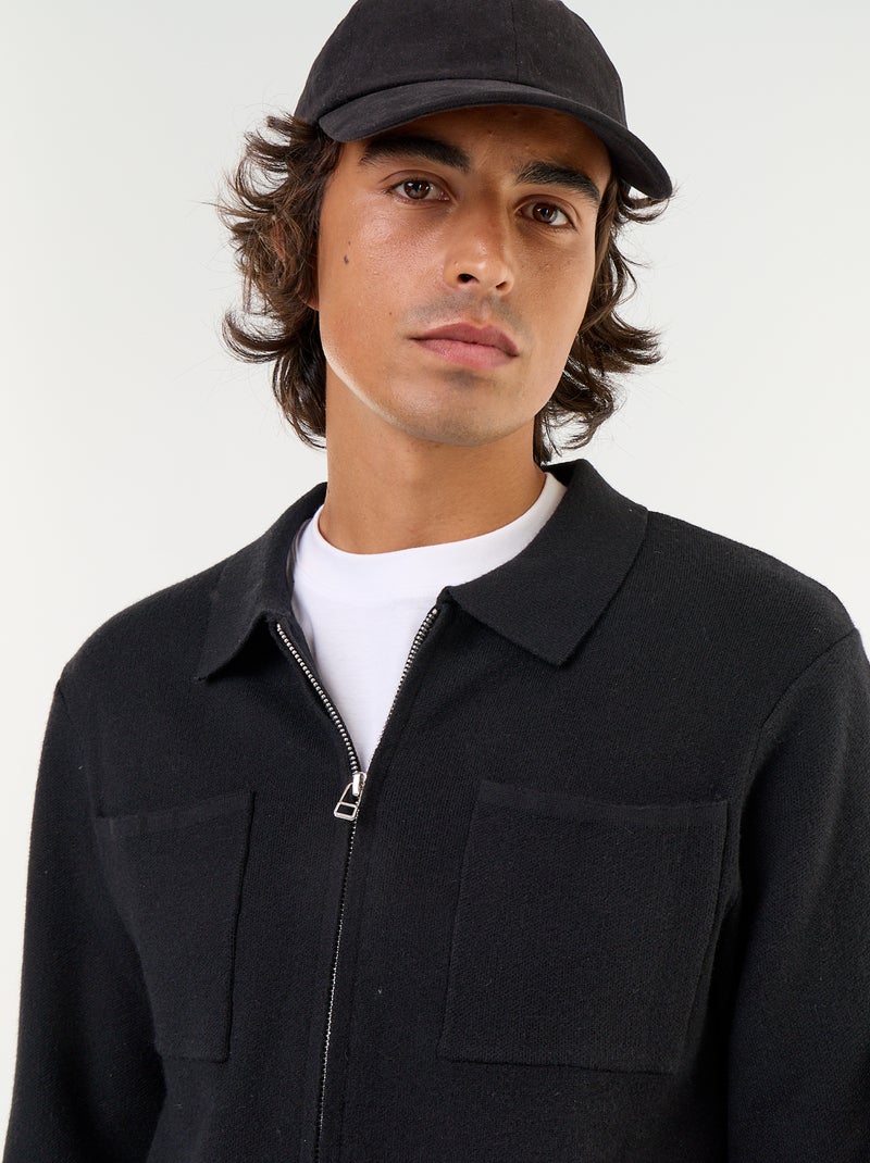 Cárdigan con cremallera y cuello de camisa Negro - Kiabi