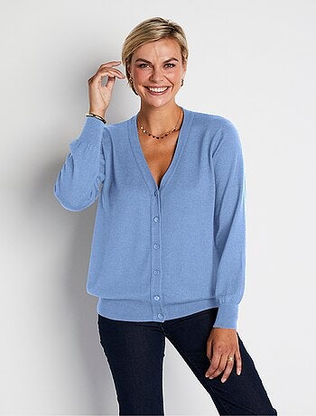 Cárdigan con cuello de pico y botones de lana merino - Afibel