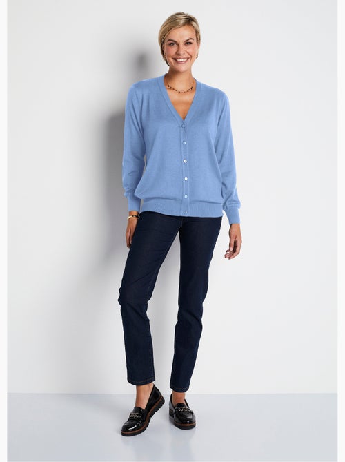 Cárdigan con cuello de pico y botones de lana merino - Afibel - Kiabi