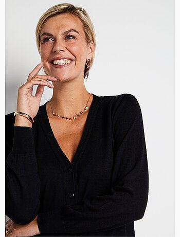 Cárdigan con cuello de pico y botones de lana merino - Afibel