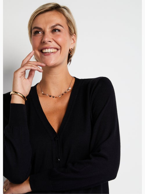 Cárdigan con cuello de pico y botones de lana merino - Afibel - Kiabi