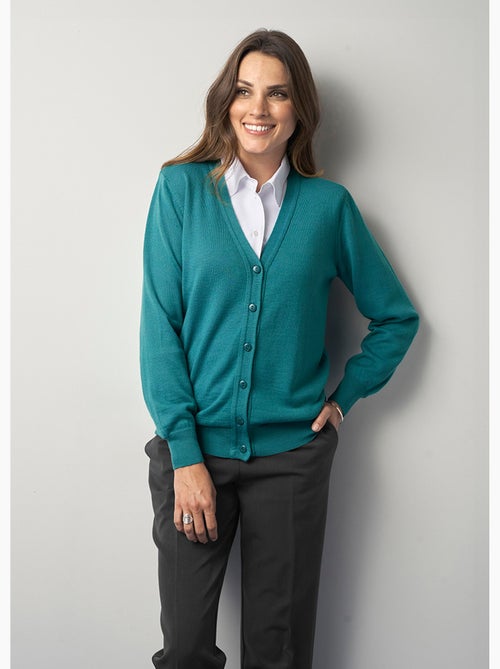 Cárdigan con cuello de pico y botones de lana merino - Afibel - Kiabi