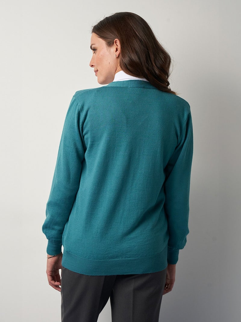Cárdigan con cuello de pico y botones de lana merino - Afibel Verde esmeralda - Kiabi