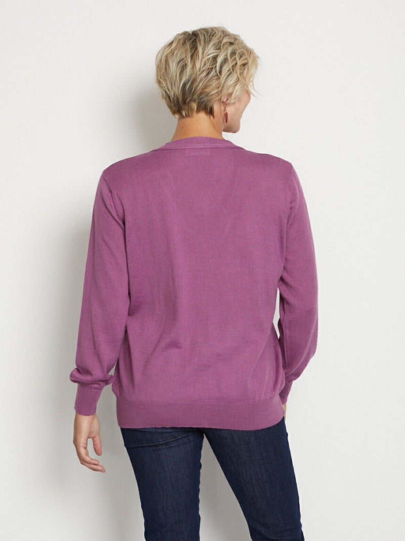 Cárdigan con cuello de pico y botones de lana merino - Afibel Violeta - Kiabi