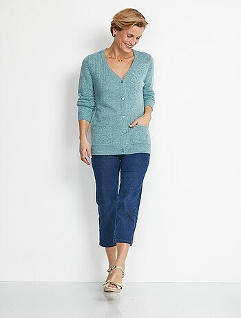 Cárdigan con cuello en V y botones bordados con strass - Afibel