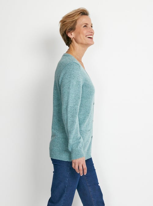 Cárdigan con cuello en V y botones bordados con strass - Afibel - Kiabi